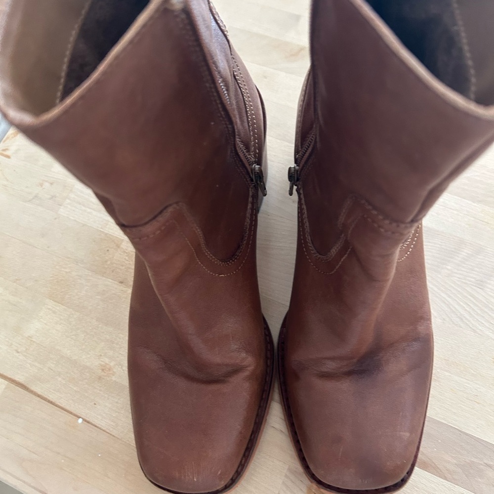 Seychelles Brown Leather Mid-Calf Square-Toe Boots